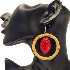 Handmade Upcycled Frankies Tiki Room‎ Earrings Red Swizzle Stick Silvertone